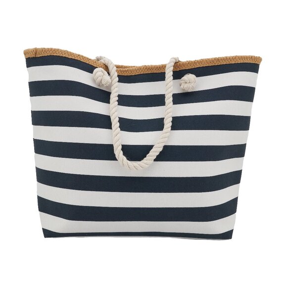 Navy Blue and white Nautical Beach Striped Tote bag hand bag, 20' x 14" - Picture 1 of 1